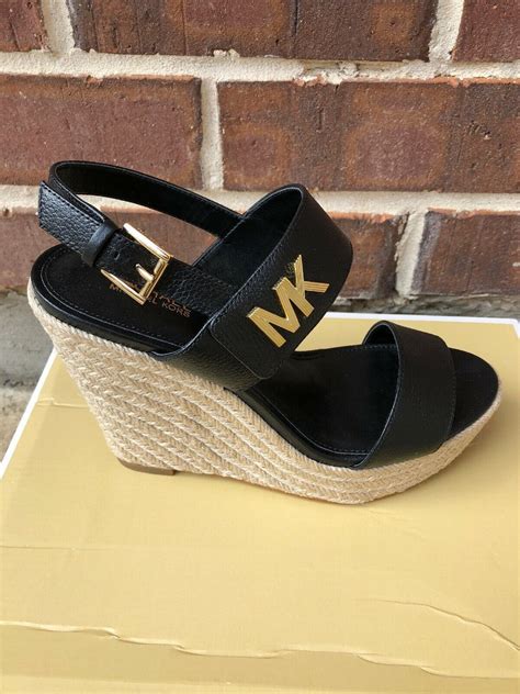 Michael Kors Deanna Black Leather and Jute Wedge Sz 8m 